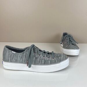 Keds Triple Kick Heathered Stripe Knit Light Grey Platform Sneakers Size 10